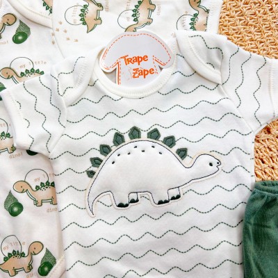 CONJ. DE MALHA 3 PEÇAS -  My Little Dino - Off White e Verde Militar